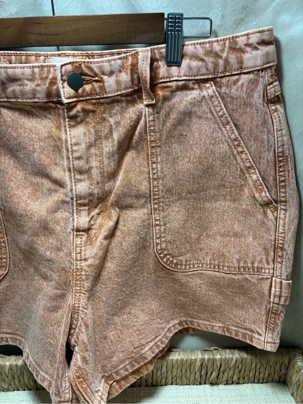 Universal Thread 14/32 Terracotta Acid Wash High Rise Midi Utility Jean Shorts